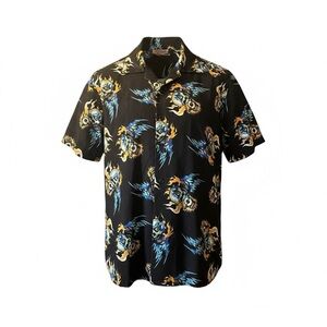 Vintage Y2K Xtreme Limit Button Up Short Sleeve Skull Flames Shirt